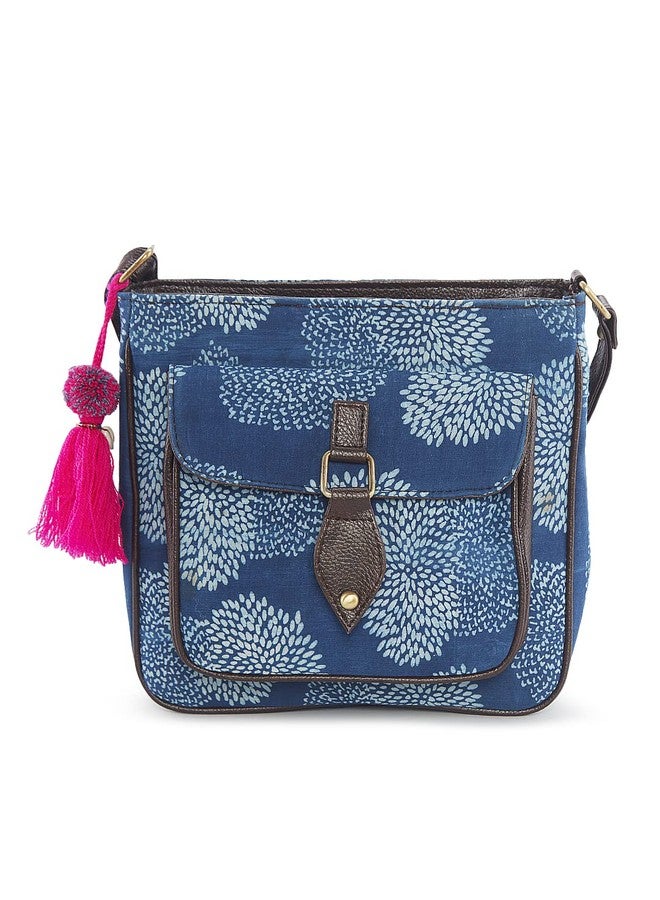 NEPRI Vegan Leather Handmade Bag For Women | Pocket Sling Bag | Printed Ajrakh - Cactus Indigo - Image 1